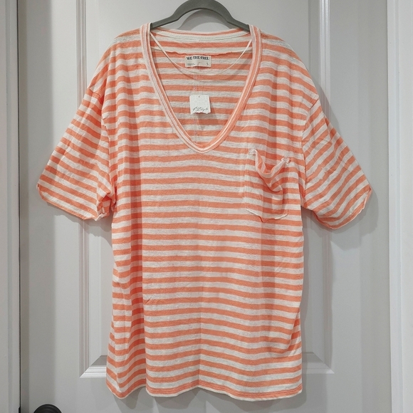 FREE PEOPLE We The Free ALL I NEED TEE, V Neck Striped, Oversized, Front Pocket - Picture 2 of 16